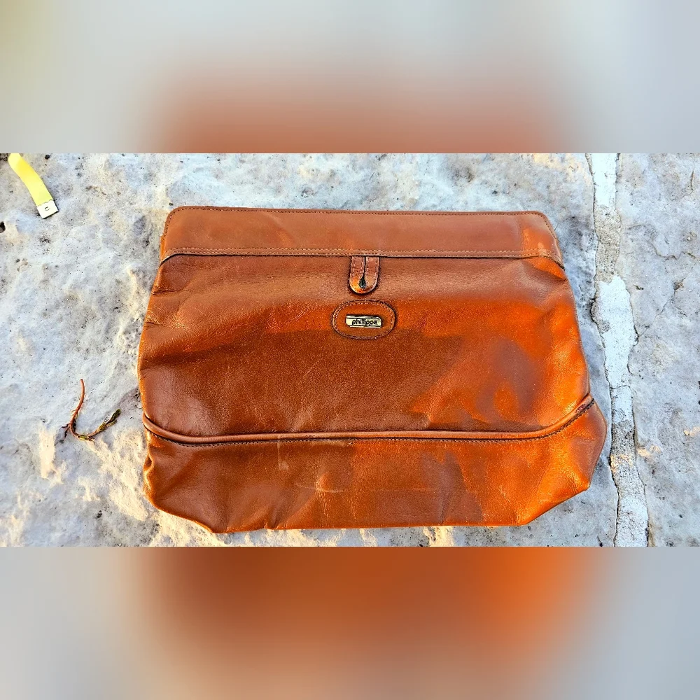 Vintage 1970s Phillippe brown leather fold over clutch bag purse luxury craftman - Picture 10 of 10